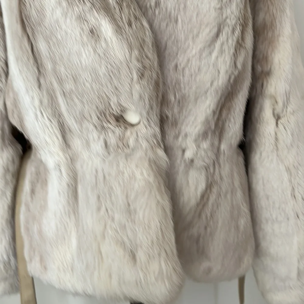 Winter White and Light Taupe Rabbit Coat - Picture 5 of 13